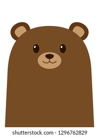 Cute cartoon bear face on white background with place for text. Vector illustration