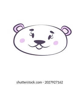 Cute cartoon bear face. Pastel flat illustration for nursery decor in Scandinavian style. Cool print for baby clothes, food packaging, toys, stickers. Beautiful picture of wild forest animal for kids.
