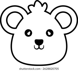 Cute cartoon bear face with round ears, big eyes, and a small nose and mouth, outlined in black.