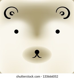 Cute cartoon bear face, vector background for a card