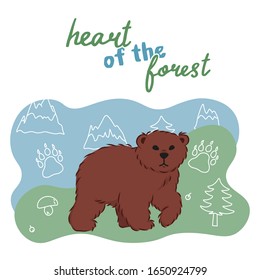 Tejido de caricatura lindo con elementos de doodle de flora forestal, animales salvajes y naturaleza, ilustración editable vectorial para niños decoración de libros, impresión, pegatinas, tarjeta