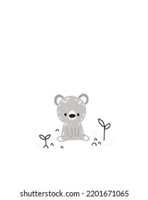 Cute cartoon bear in forest. Vector print for children room, fabric, paper, greeting card, postcard, card, t shirt, poster, textile. Vector illustration