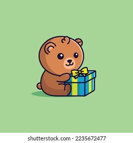 cute cartoon bear with giftbox