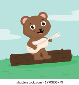 cute cartoon bear with guitar
