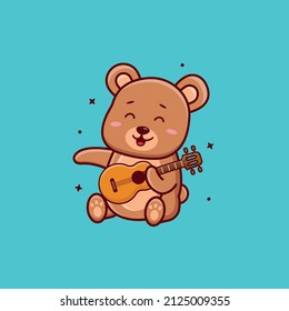 Cute Cartoon Bär mit Gitarre in Vektorgrafik. Tier, einzelne Vektorgrafik. Flacher Cartoon-Stil