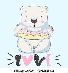 Cute cartoon bear hand drawn vector illustration. T-shirt fashion print design, children wear, holiday baby shower, greeting and invitation card.