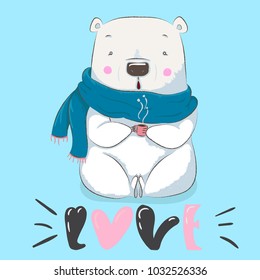 Cute cartoon bear hand drawn vector illustration. T-shirt fashion print design, children wear, holiday baby shower, greeting and invitation card.