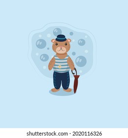 cute cartoon bear in the hat with umbrella 