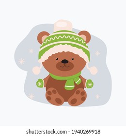 Cute cartoon bear in a hat. vector.