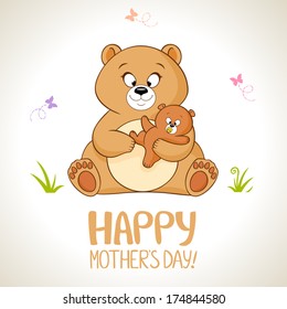 Cute cartoon bear and her child, Mother's day