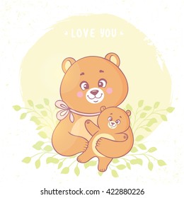 Cute cartoon bear and her child. Character cartoon bears. Vector illustration