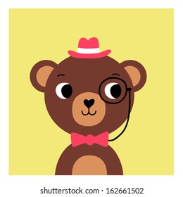 Cute cartoon bear hipster