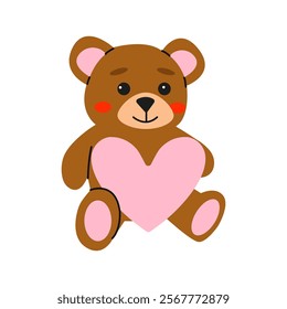 Cute cartoon bear holding a heart in a simple and colorful design for children