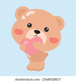 Cute Cartoon Bear Holding a Heart