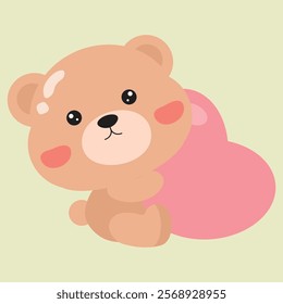 Cute Cartoon Bear Holding a Heart