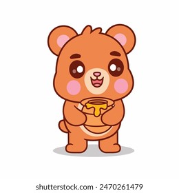 
Cute Cartoon Bear Holding Honey Vector Illustration. Animals,Nature.
