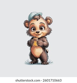 Cute Cartoon Bear Holding Honey Jar – Adorable Vector Illustration

