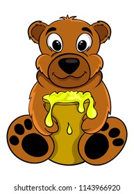 cute cartoon bear with honey, vector illustration