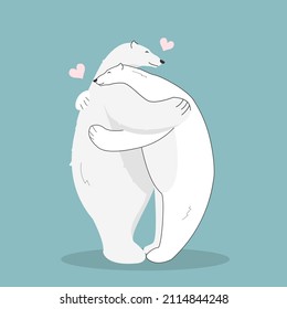 Cute cartoon bear hugging.  Simple vector clip art illustration, logo. Greeting seasonal for scrapbooking, card, poster and invitations and printing on fabric for the valentine`s day.