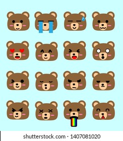 Cute cartoon bear icon set - Vector illustration for animal sticker, posters, logo, graphic, mobile application, patches, prints clothes, emblems, web design, infographics, emotion