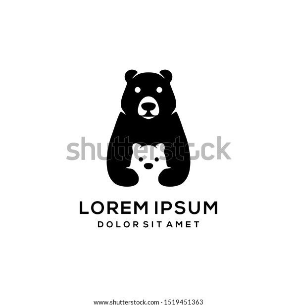 白黒のロゴアイコンベクターイラストに熊の母熊と赤ちゃんのかわいい漫画 のベクター画像素材 ロイヤリティフリー