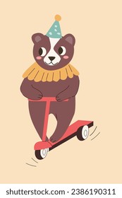 cute cartoon bear on scooter - circus character