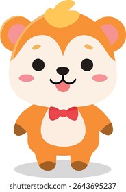 A cute cartoon bear with orange fur, a red bow tie, and a playful tongue sticking out. The bear has pink cheeks and a light beige face.
