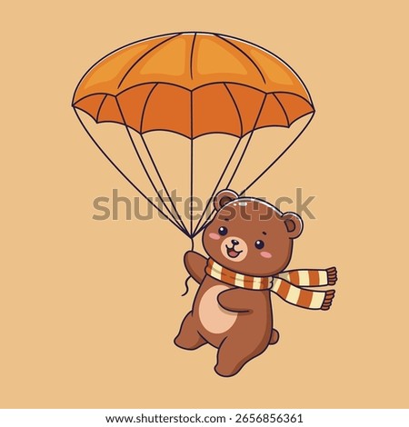 Cute cartoon bear with a parachute, ready for an adventure. vector illustration