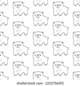 Cute cartoon bear pattern with hand drawn bears. Sweet vector black and white bear pattern. Seamless monochrome doodle bear pattern for textile, wallpapers, wrapping paper, cards and web.