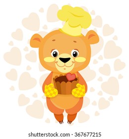 cute cartoon bear with pie