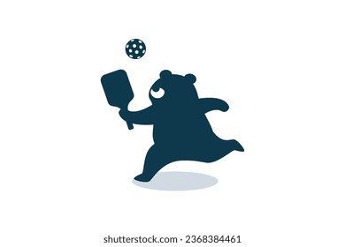 A cute cartoon bear is playing pickleball with adorable pose. pickleball mascot for logo, banner, flyer, etc.