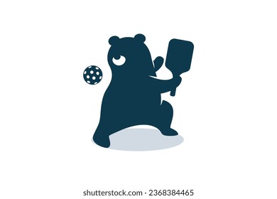 A cute cartoon bear is playing pickleball with adorable pose. pickleball mascot for logo, banner, flyer, etc.