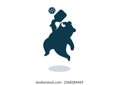 A cute cartoon bear is playing pickleball with adorable pose. pickleball mascot for logo, banner, flyer, etc.