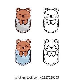Cute Cartoon Bear Pocket isolated on white background.