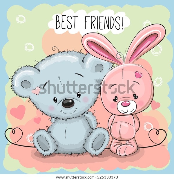 Cute Cartoon Bear Rabbit Best Friends Stock Vector (Royalty Free ...