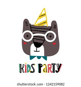 Cute cartoon bear in scandinavian style. Vector Illustration. Can be used print print for t-shirts, home decor, posters, cards.