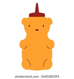 Cute cartoon bear shaped honey bottle. Animal packaging design.