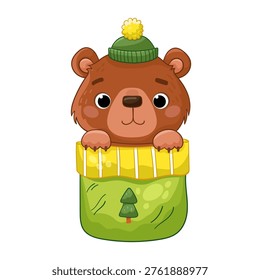 cute cartoon bear sitting in a pocket vector children illustration 