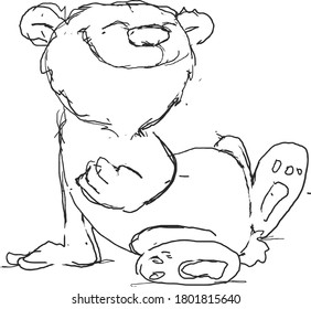 Cute Cartoon Bear Sitting - Vector Illustration Black and White