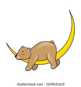 Cute cartoon bear sleeping on the moon. Vector illustration, isolated on white background.