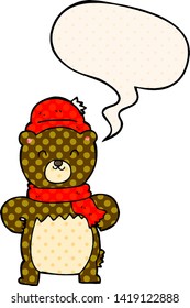 cute cartoon bear with speech bubble in comic book style
