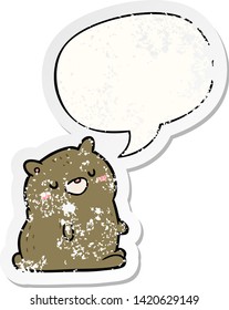 lindo oso de caricatura con burbuja de habla viejo angustiado pegatina