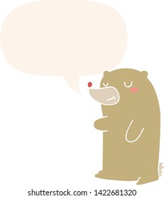 cute cartoon bear with speech bubble in retro style