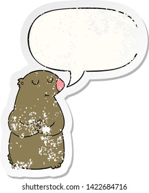 cute cartoon bear with speech bubble distressed distressed old sticker