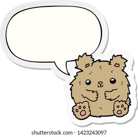 lindo oso de dibujos animados con pegatina de burbujas de voz