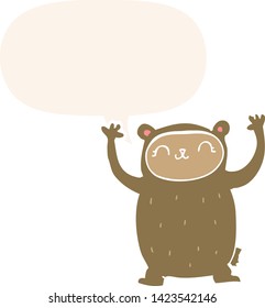 cute cartoon bear with speech bubble in retro style