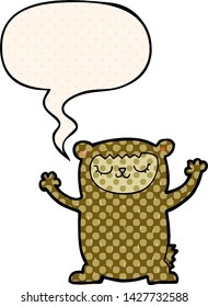 cute cartoon bear with speech bubble in comic book style