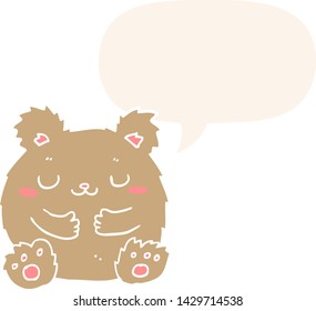 cute cartoon bear with speech bubble in retro style