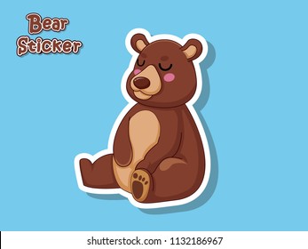 Cute Cartoon Bear Sticker. Vector Illustration With Cartoon Style Funny Animal.