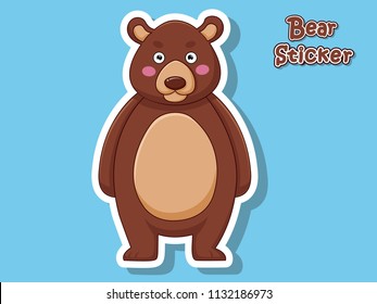Cute Cartoon Bear Sticker. Vector Illustration With Cartoon Style Funny Animal.